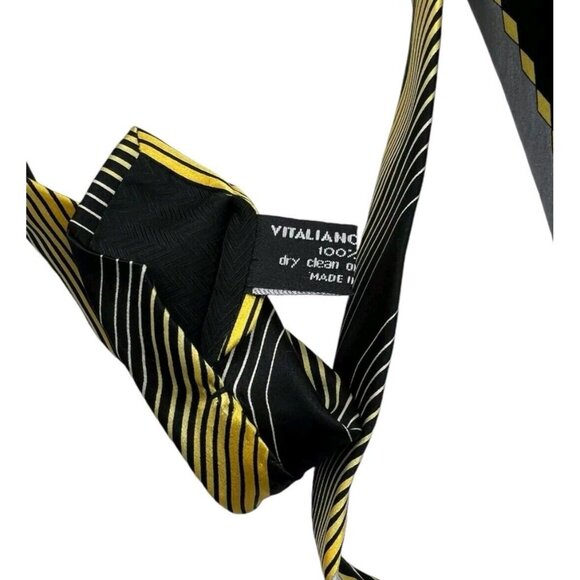VITALIANO PANCALDI Men's Silk Necktie LUXURY Tie Black Gold Geometric W:3.7" EUC - Picture 3 of 7